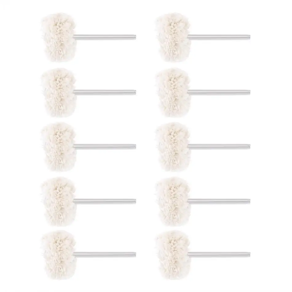 

10pcs/set White Rotary Tool Wool Wheel Polishing Head with 3mm Diameter Shank for Polishing Jewelry and Precious Metal