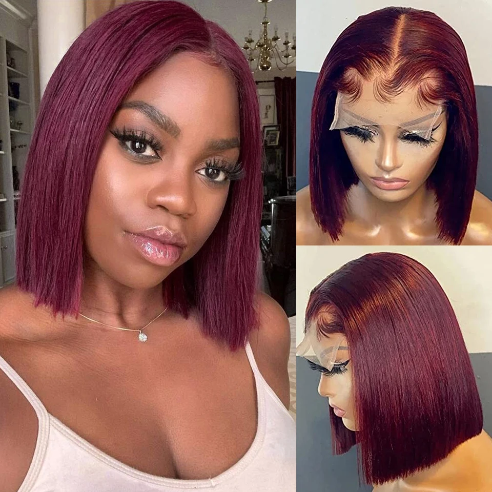

Persephone Burgundy Straight Lace Front Wig Bob Wig Lace Front Human Hair Wigs For Black Women Human Hair Brazilian Short Wig