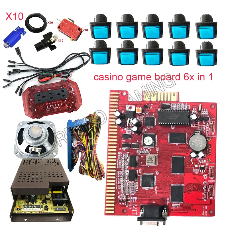 

Casino Slot Game Jamma Kit for Arcade Gambling Machine 6X in 1 Juego Motherboard 36pin Cable 33mm LED Push Button 60-95 Win Rate