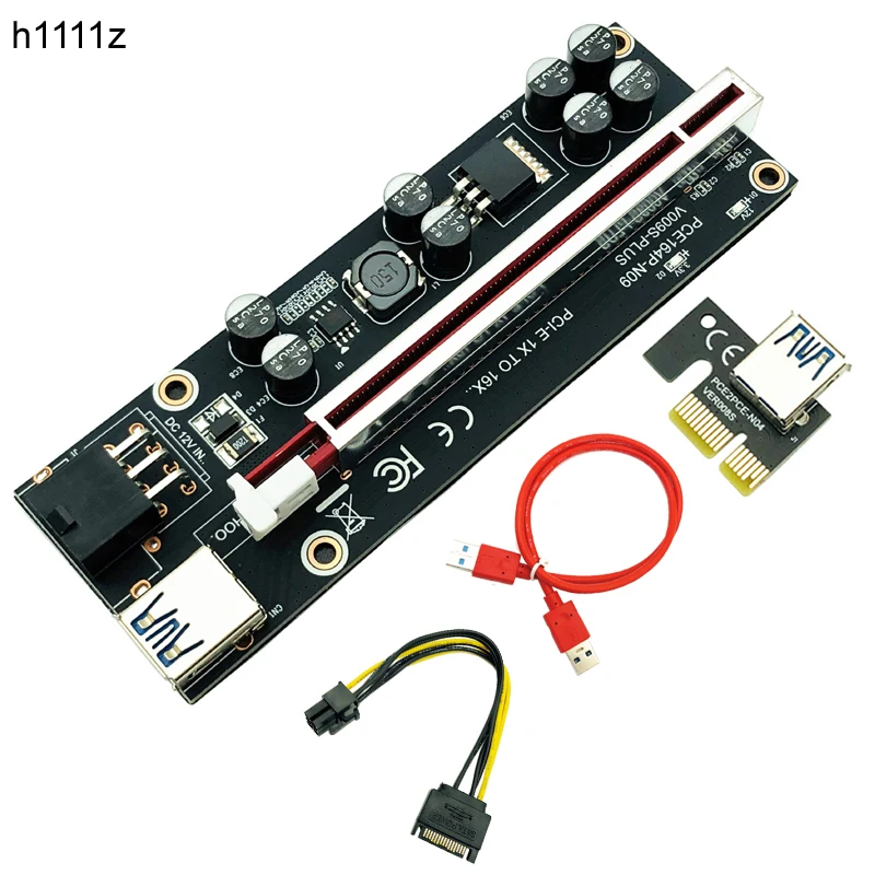 VER009S Plus PCI-E PCIE Riser 009s 6 pin PCI Express карта Riser Molex USB 3,0 кабель 1X 16X удлинитель для майнинга биткоинов BTC