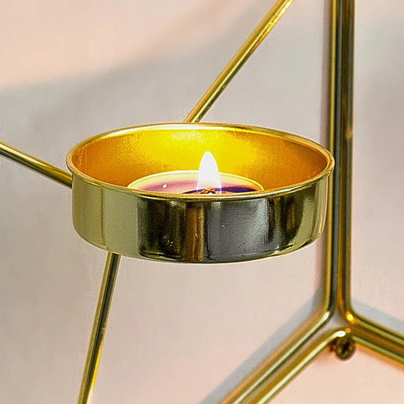 Металлические геометрические подсвечники шестиугольной формы для свечей, крепление на стену, черный и золотой цвета, трехмерная подвесная подсвечник для декорирования ресторанов.
