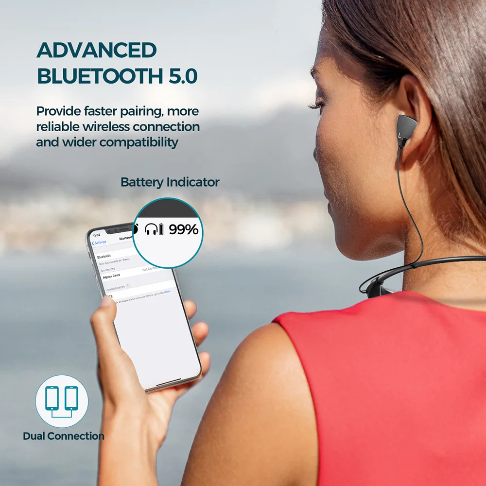 Наушники с шейным ободом Mpow Jaws Gen 5th Bluetooth 5 0 18 часов воспроизведения магнитные
