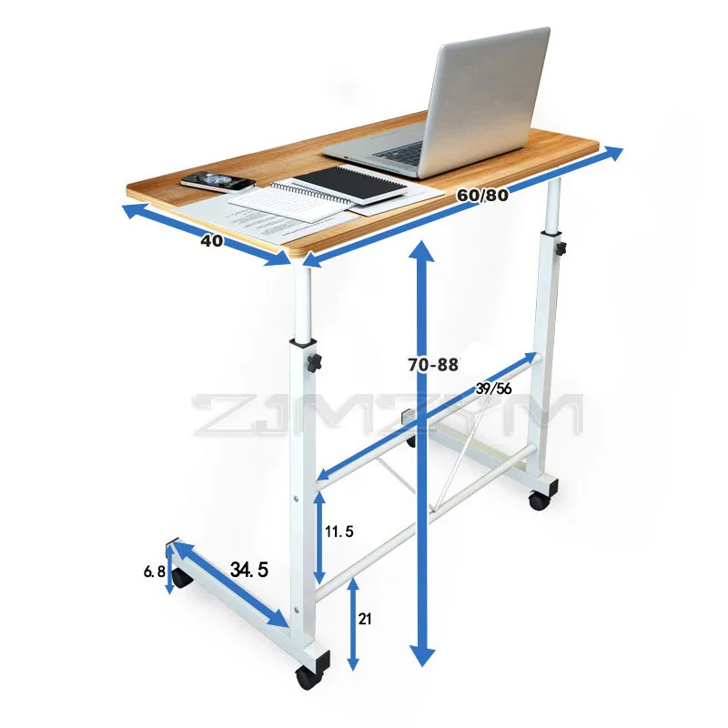 Приставной столик со стальной рамой простой компьютерный стол передвижной для