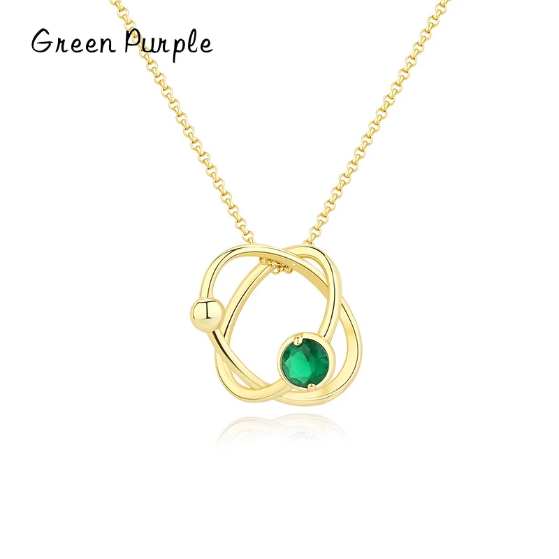 

Green Purple Zircon Necklace 100% 925 Sterling Silver Dream Planet Pendant 18k Gold Plated For Women Elegant Fine Jewelry Gifts