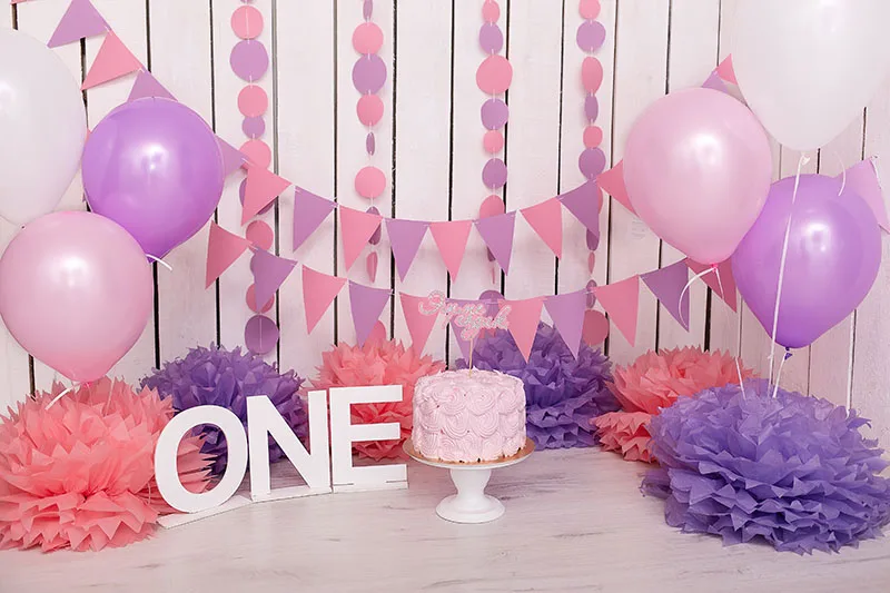 Виниловый фон для студийной фотосъемки с изображением воздушных шаров торта