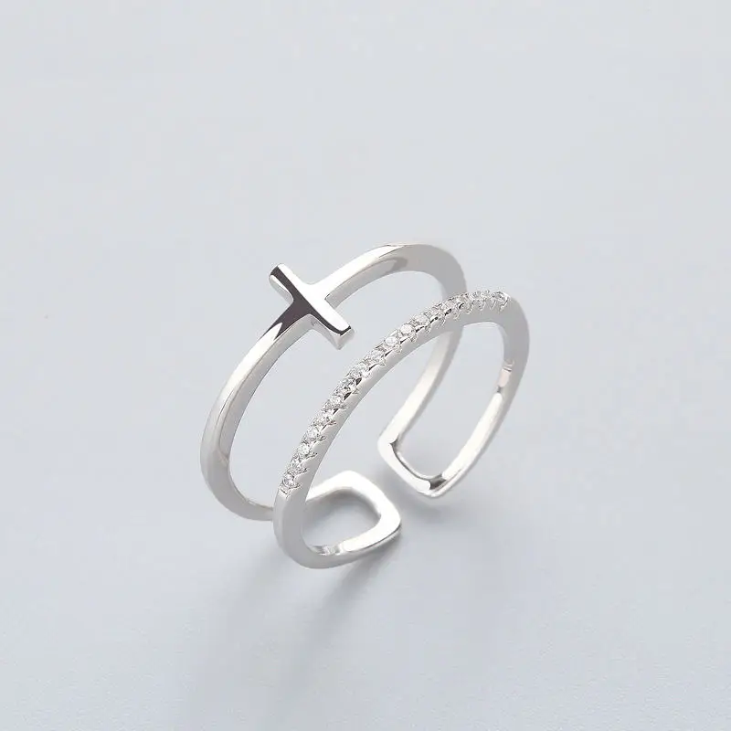 

OL Geometric BRidal Cross Personality Ring 925 Sterling Silver For Women Birthday Party Fine jewelry New 2018 Accessories