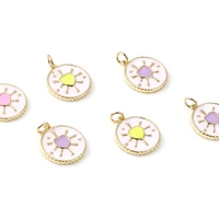 1 pc romantic sun enamel charms pendant for jewelry making round heart pattern painting jewelry necklace diy findings supplies