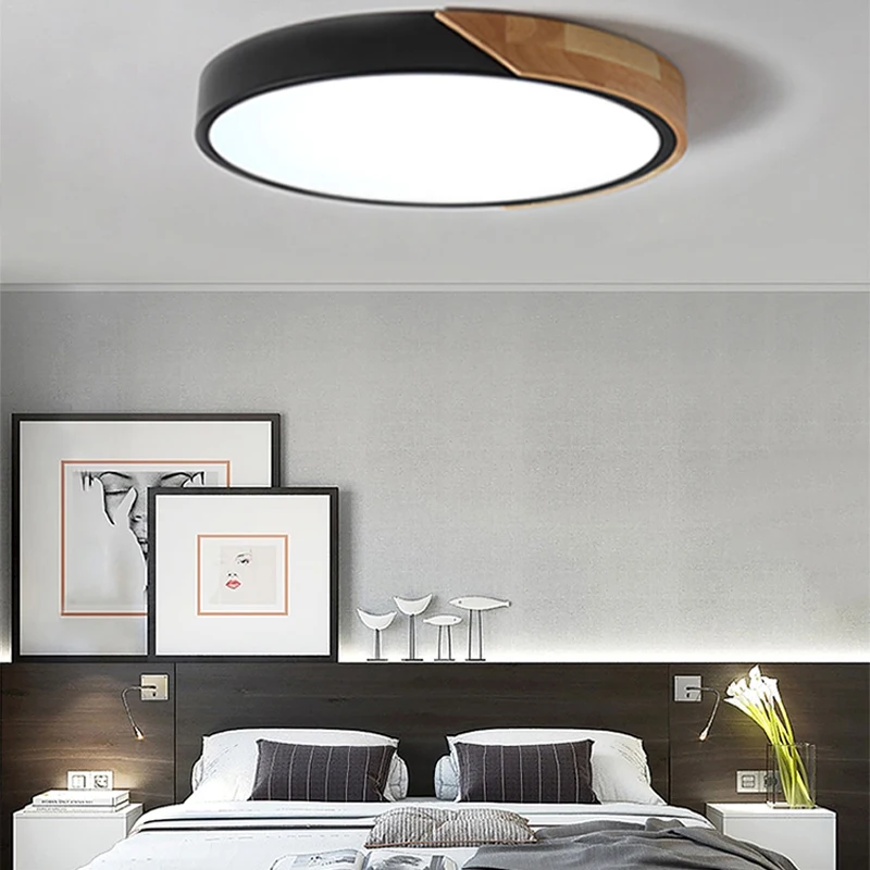 

Modern LED Ceiling Light Lamp Living Room Lighting Fixture Bedroom Kitchen Surface Mount Round Ceiling Lights Wood edge