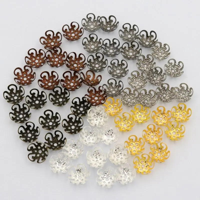 Шапочки для бусин из пяти цветов Серебристые/золотистые металлические шапочки