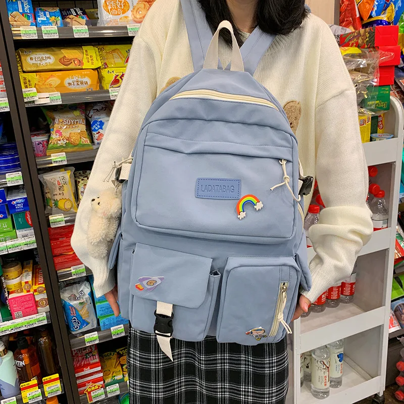 Casual school bag Korean version large-capacity nylon waterproof backpack travel trend fashion backpack No accessories pendants