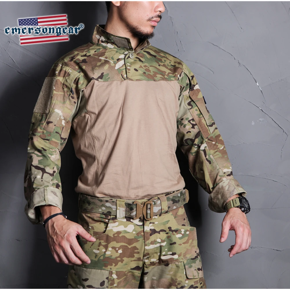 Emersongear Tactical Assault Shirt Outdoor Hunting BDU Camoflage Military Army Airsoft Traning Mens Tops Shooting Multicam Nylon