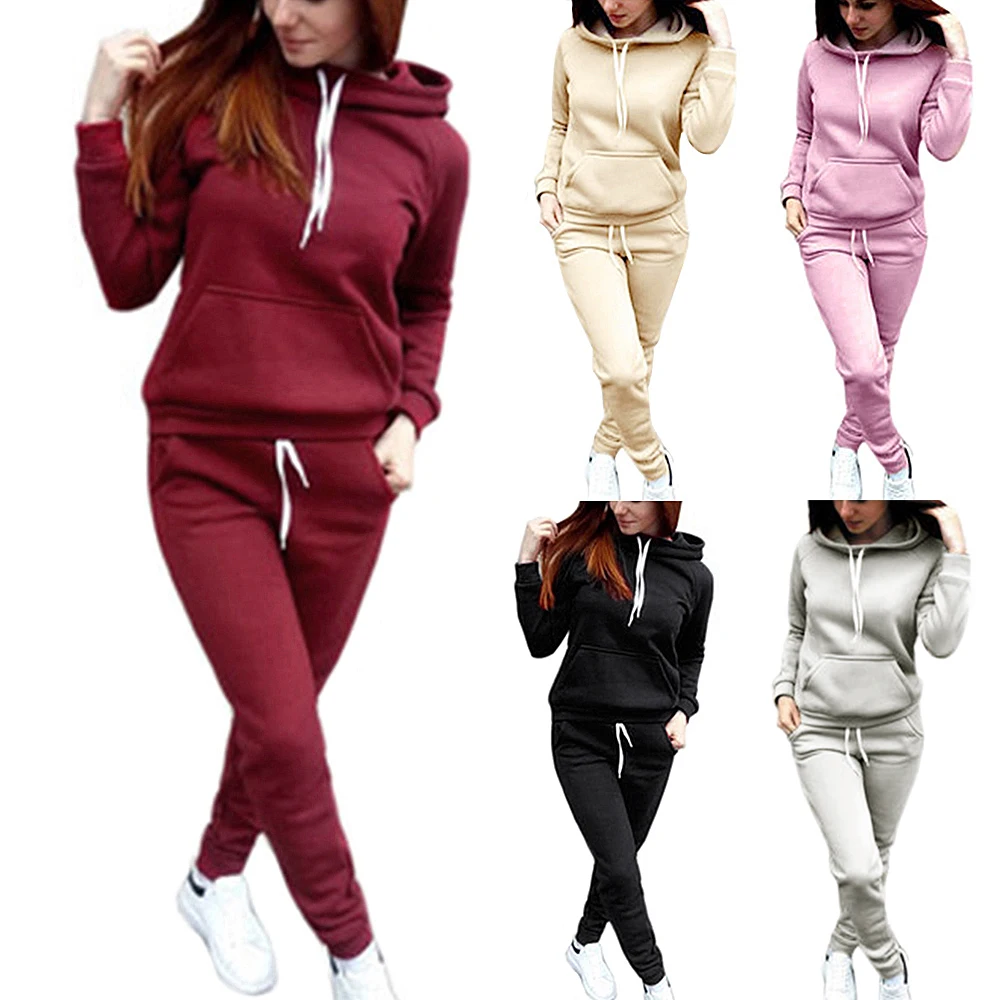 

Women Hoodies Pant Clothing Set 2 Pieces Outfit Warm Clothes Pullover Solid Tracksuit Set Top Pants Ladies Sport Sweatshirt Suit