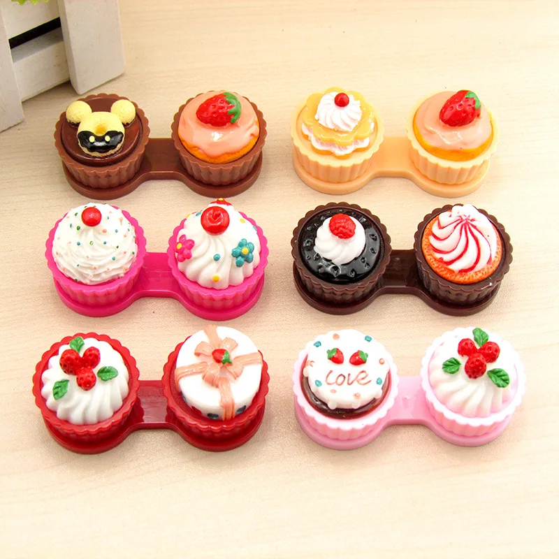 

Creative Sweet Lovely Cartoon Cake Shaped Contact Lens Case Double-box Eye Care Box 6.7cm*3cm*3cm 10pc/lot