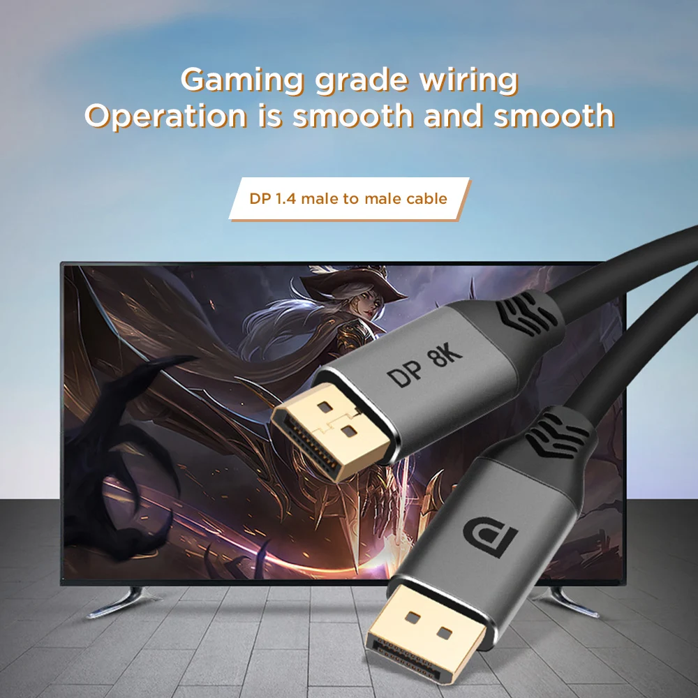 

1.4 DisplayPort Adapter Cable 2K 165Hz 4K 144Hz 8K 60Hz DP Male to Male HD Display Cable Adapter for Laptop Projector