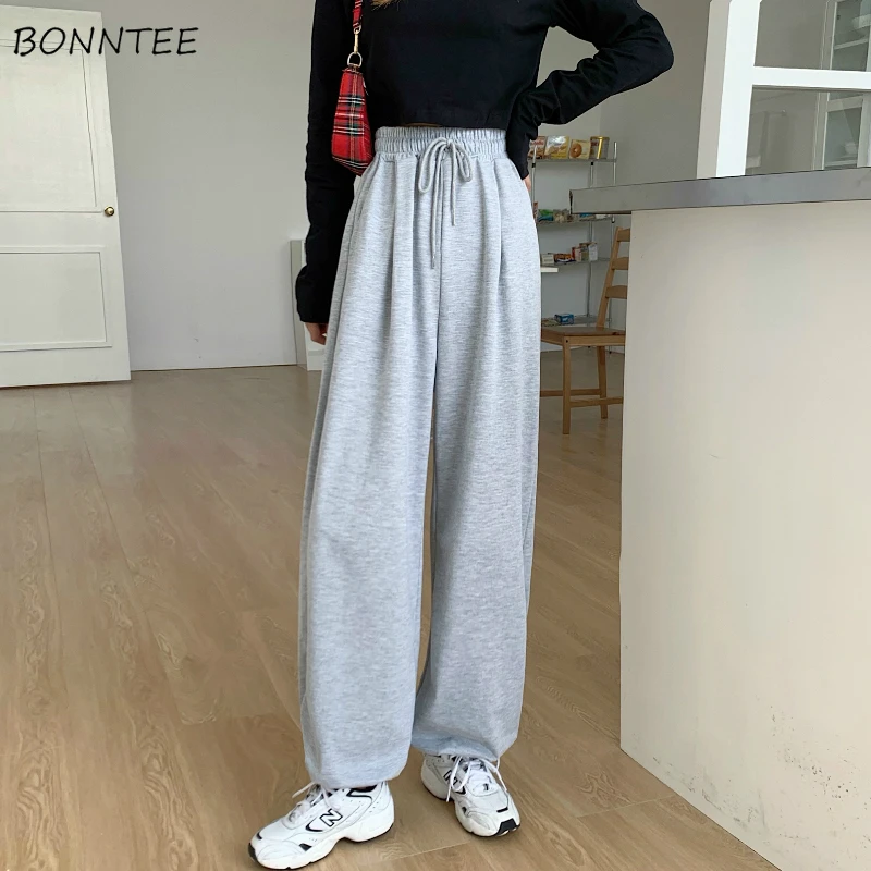 

Casual Pants Summer Autumn Solid Elastic High Waist Harem Long Pant Unisex Couples Streetwear All-match Loose Womens Simple New