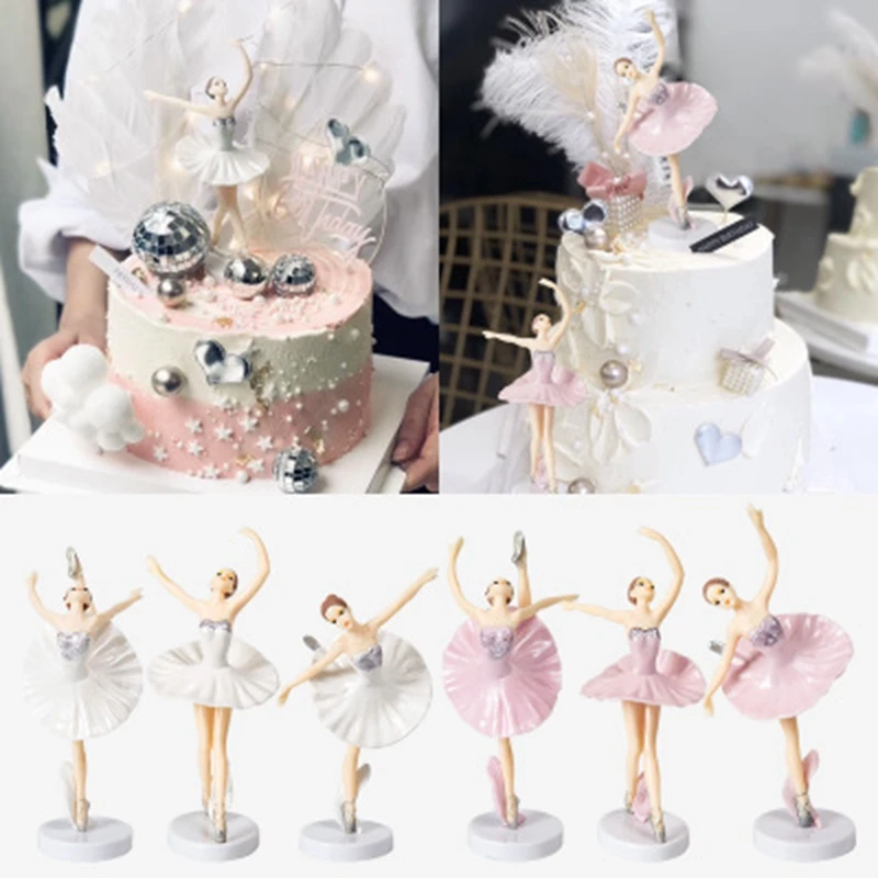

3pc Ballet Girls Cake Topper Dancing Girl Doll Decor Wedding Birthday Cake Decor Baby Girl 1st Favor Happy Birthday Party Decor