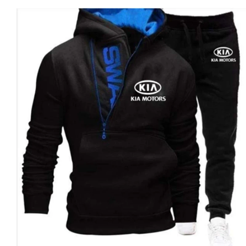 

2021 New Autumn winter KIA Motors logo print Fleece cotton Men's zipper pullover+pants Casual sports Men's set
