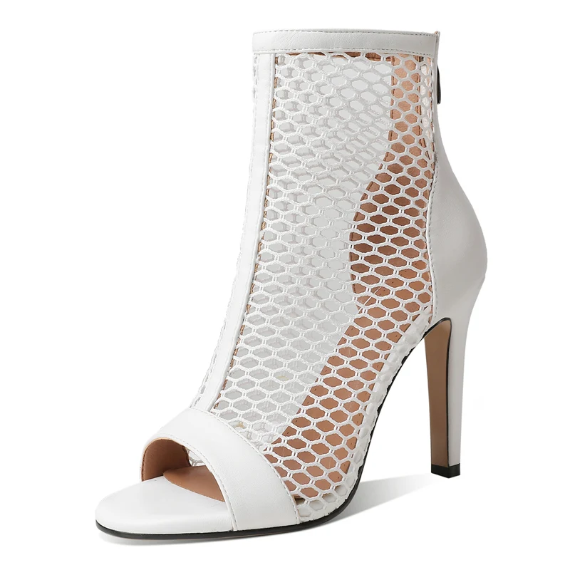 

Summer Women Shoes Peep Toe Thin Heel Height About 10 Cm Mesh Sexy Ladies Sandals Zipper Big Yards Shoes For Women