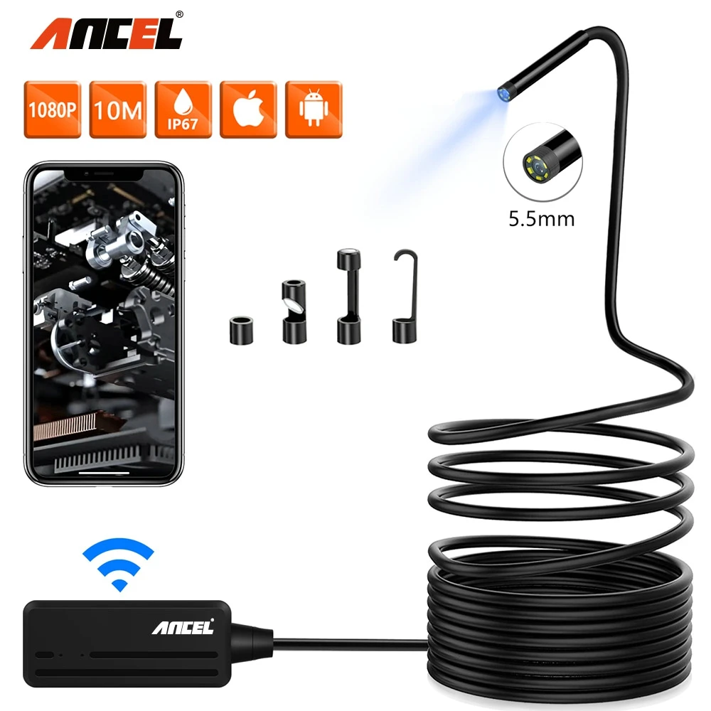Ancel Endoscope WI-FI Бороскоп Инспекционная Камера 5.5 мм 1080 P Беспроводная Водонепроницаемая Камера Эндоскопа Для Android ПК IOS Ancel