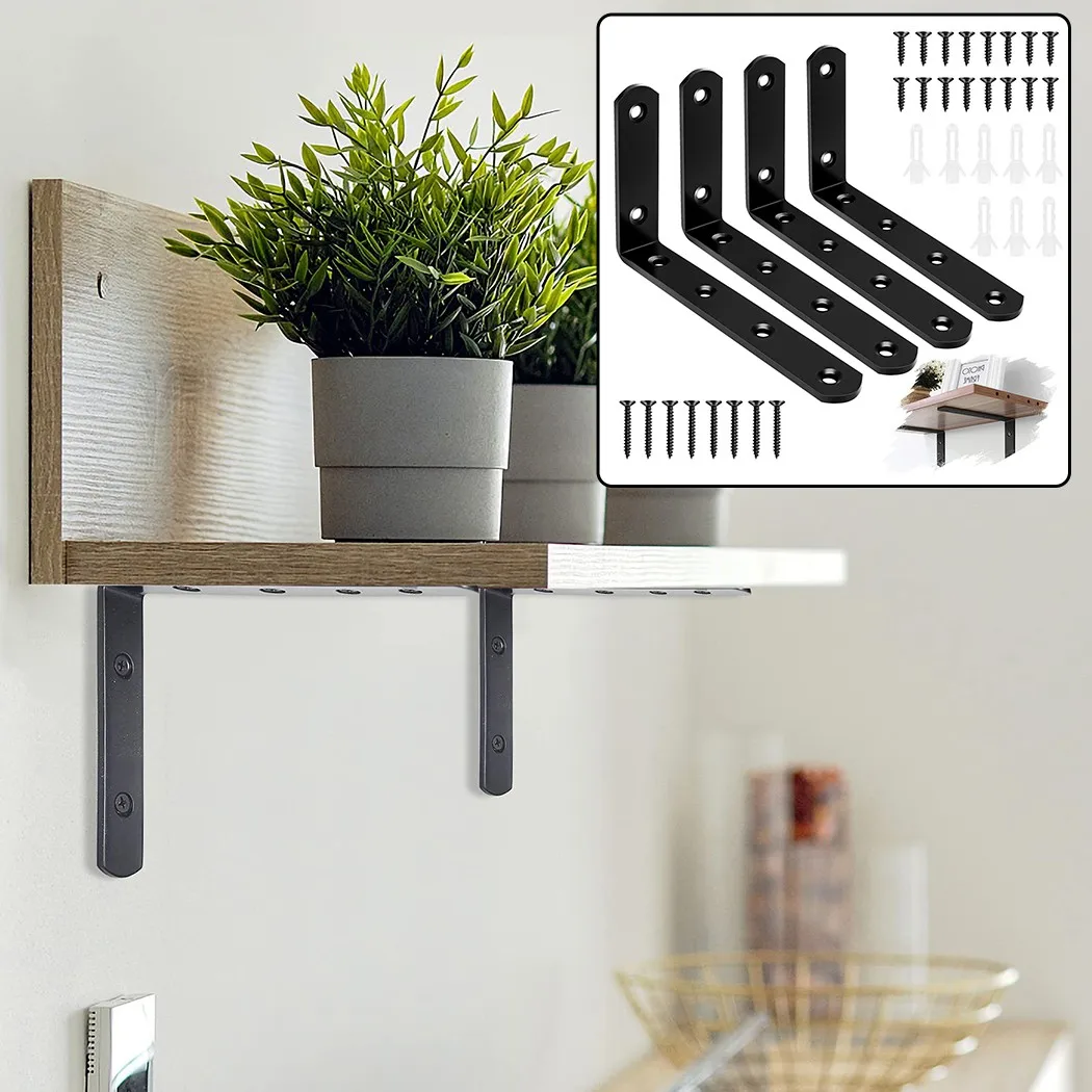 

4Pcs Shelf Brackets Thicken Iron L-Shaped Right Angle Corner Brace for Wall Hanging Furniture Connector Hardware Tool