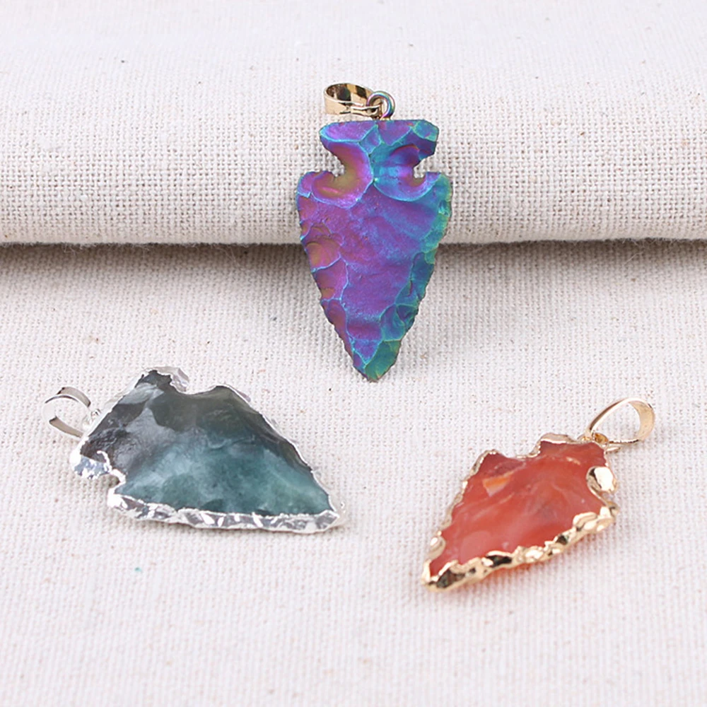 

Irreguar Raw Stone Colorful Arrow Necklace Pendant Natural Crystal Obsidian Stone Choker Pendant