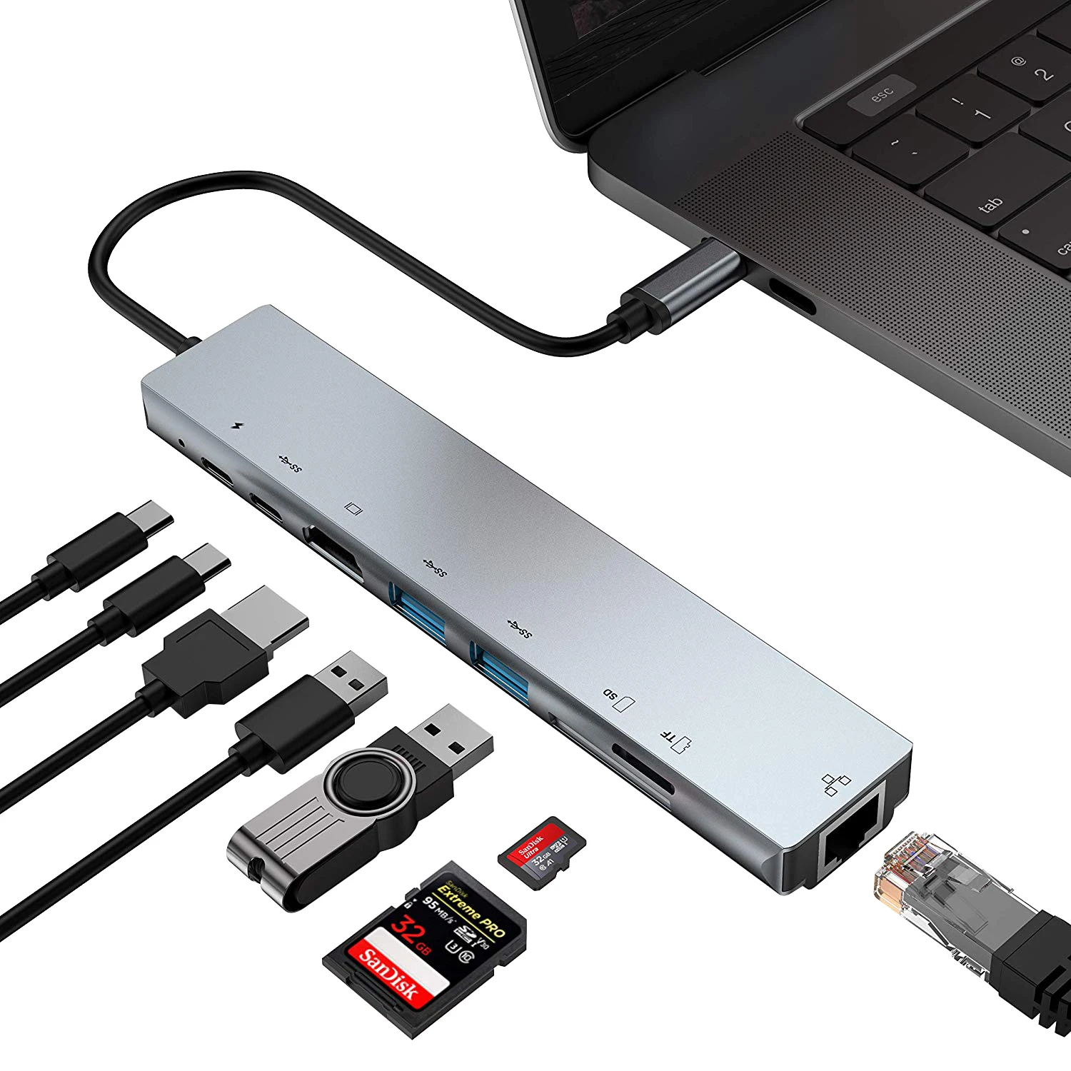 USB 3 1 Type-C концентратор HDMI адаптер 4 к Thunderbolt C 0 VGA TF Card Reader RJ45 стерео PD для MacBook Pro Air 13