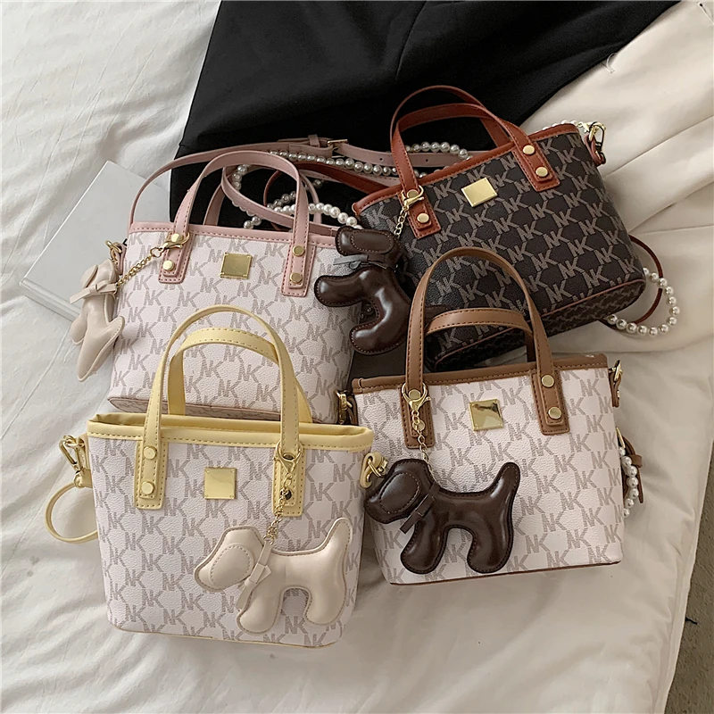 

Burminsa Trendy Letters Printing Bucket Small Purses And Handbags Brand Designer Pearl Strap Ladies Shoulder Crossbody Bags 2021