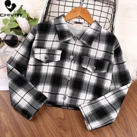 spring autumn 2022 new girls long sleeve classic plaid lapel shirts tops with pocket baby girls casual shirt kids clothing