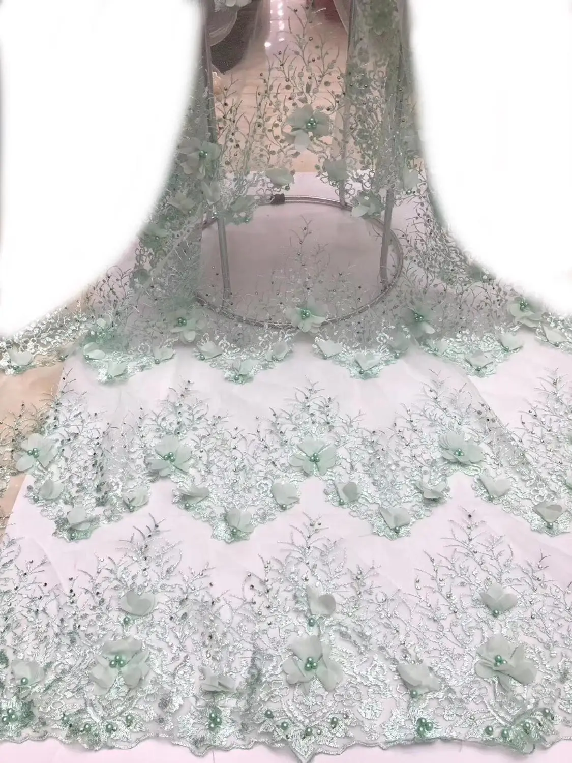 Элегантные 3D цветы кружево вышитые бисером французское Сетчатое камни высокого