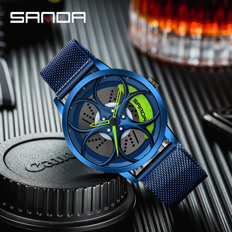 

SANDA Sport Car Hub Design Men's Watches Stainless Steel Band Quartz Wristwatch For Male Watch Orologio da uomo Montre homme