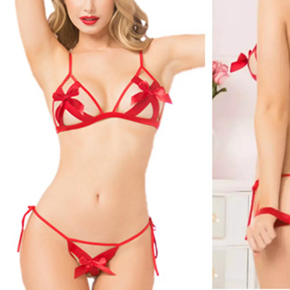 Модное женское пикантное нижнее белье с бантиком костюм пряностями