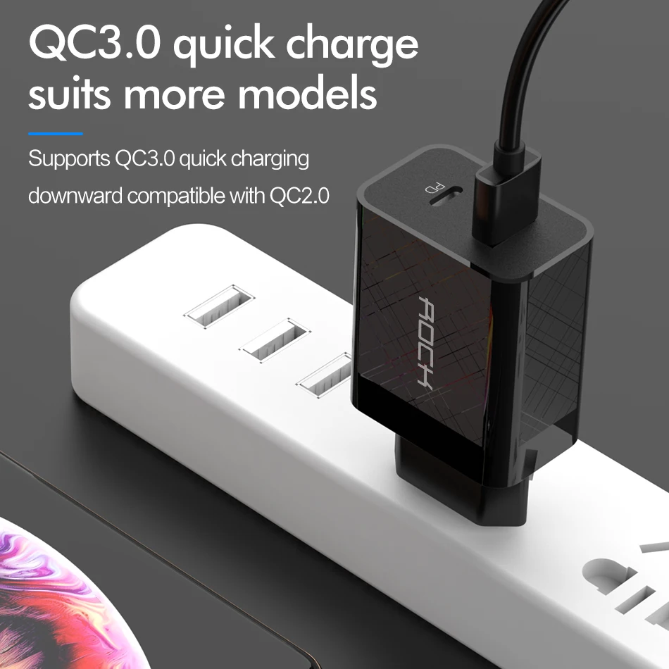 Рок PD QC 3.0 FCP Dual USB Зарядное устройство 36 Вт Quick Charge ЕС США Разъем для iPhone X 8 плюс+ PD Тип C до Освещение кабель для зарядки 15 Вт