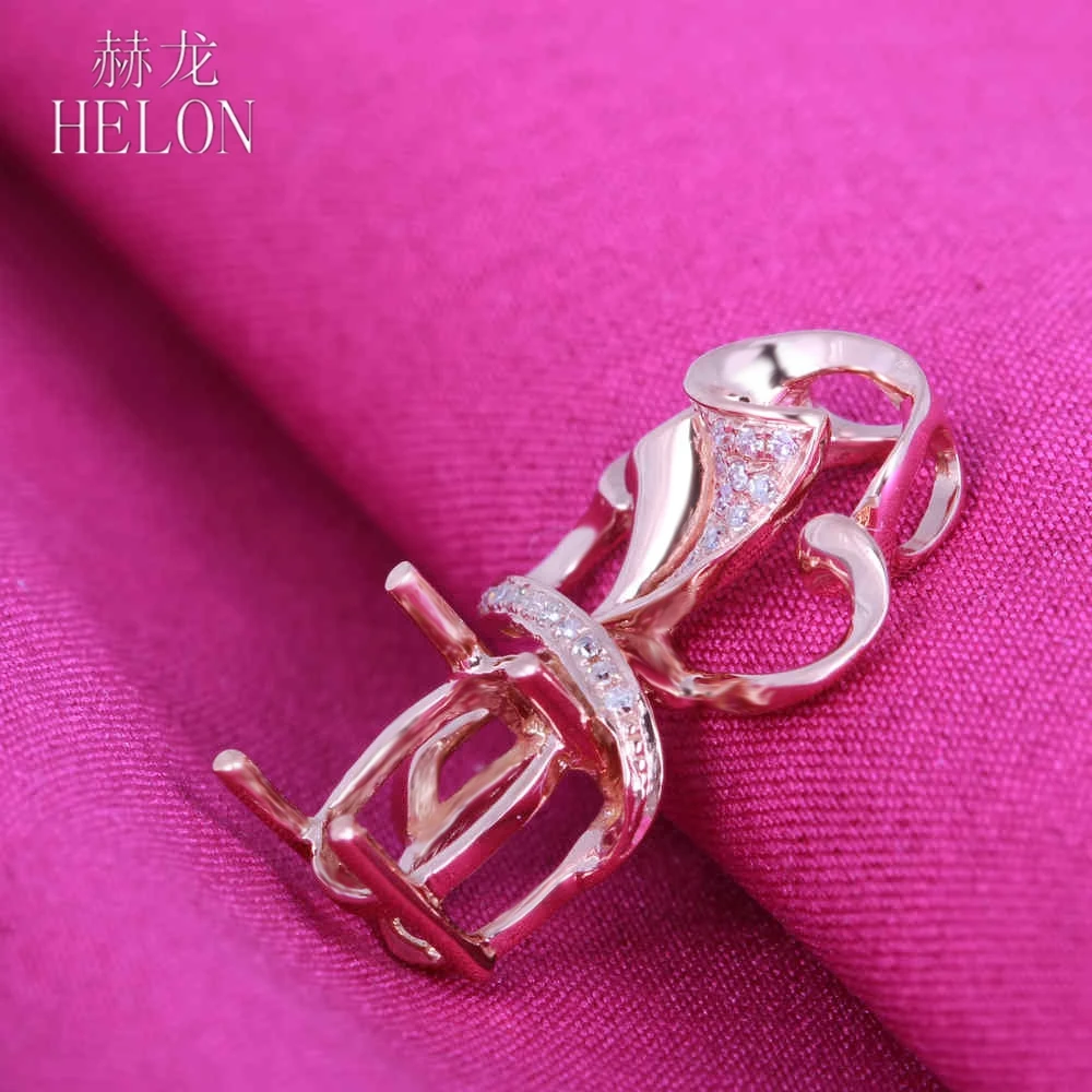 

HELON 8x6-9x7mm Oval Cut Solid 14K Rose Gold Natural Diamonds Semi Mount Engagement Wedding Pendant Women Fine Jewelry Setting