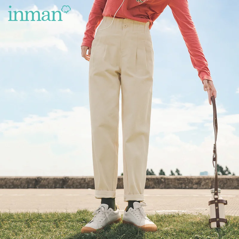 Inman Outono Inverno Harlan Preguiçoso Calças Soltas Estilo Coreano Literário Bud Cintura Algodão Casuais