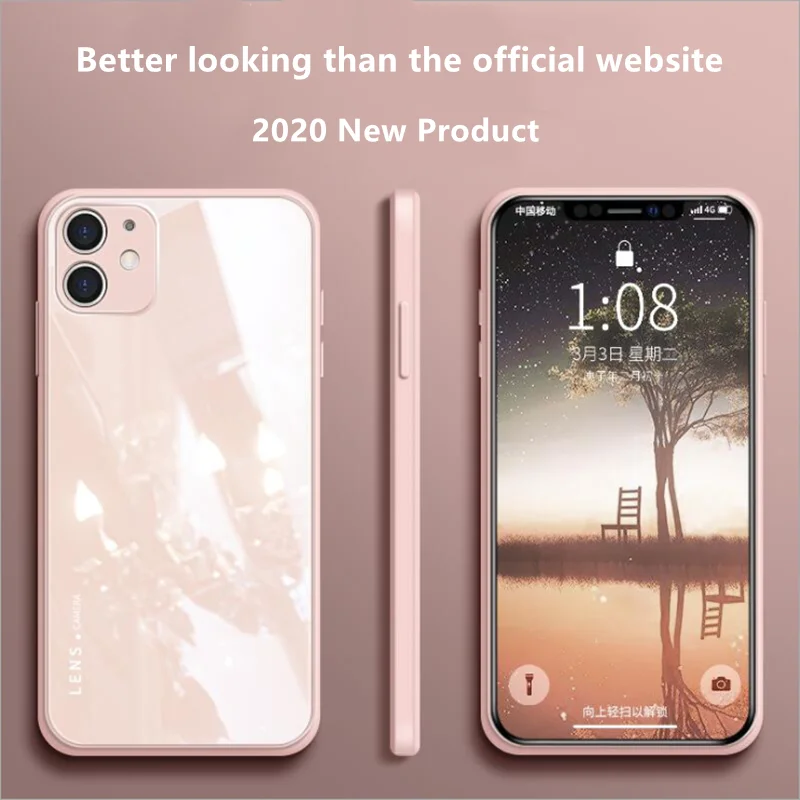 

Original Liquid Silicone Tempered Glass Case For iPhone 11 12 13 Pro Max XS Max XR X 8 7 6 6s Plus SE 2020 Lens Protection Cover