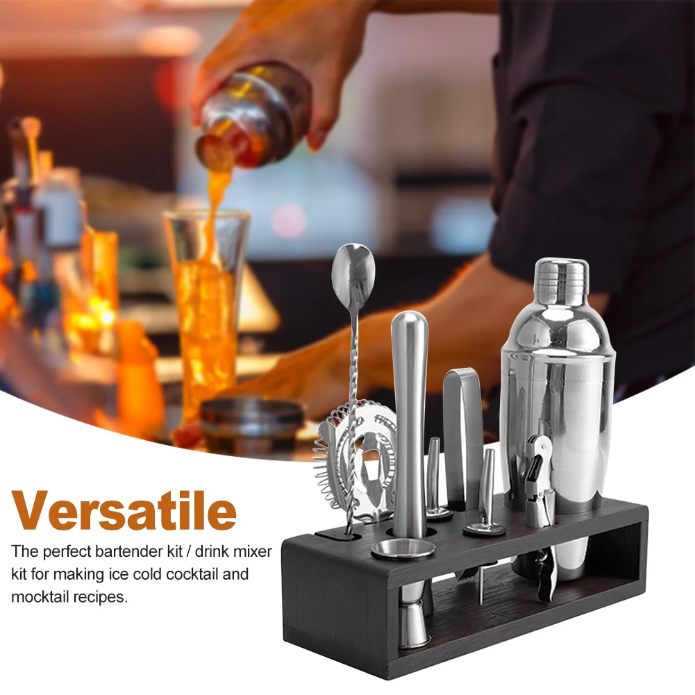 

10pcs Ice Tong Leakproof Party Professional Kitchen Stainless Steel Gift Cocktail Shaker Set With Stand Bar Tool Home Bartender