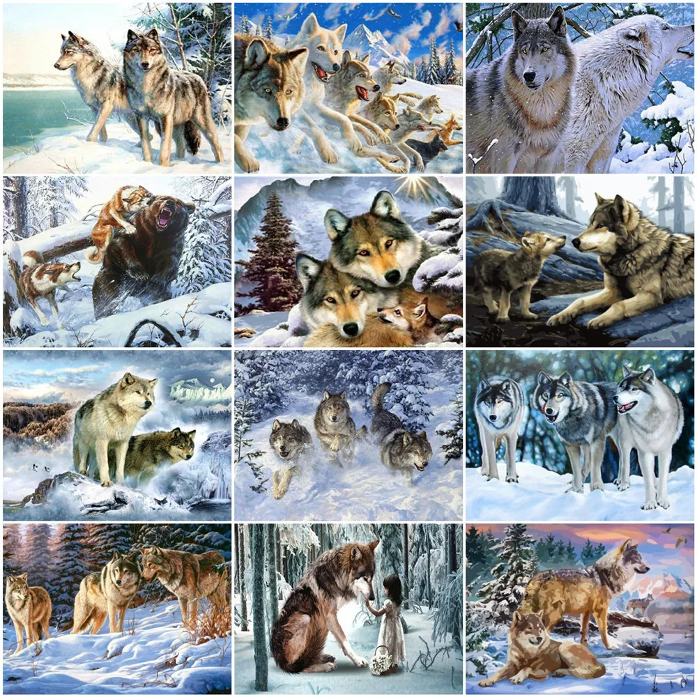 

Набор для рисования по номерам на холсте, с волком