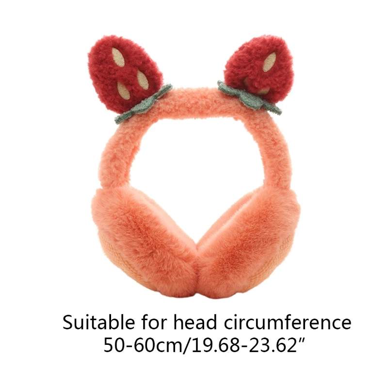 

Women Student Winter Fluffy Plush Earmuffs Cute Cartoon 3D Strawberry Ears Earflap Foldable Portable Ear Warmers Covers