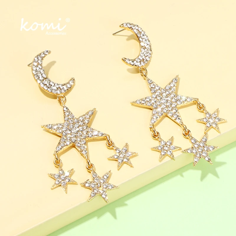 Коми богемный стиль звезды луна Кристалл Висячие серьги блестящие красочные