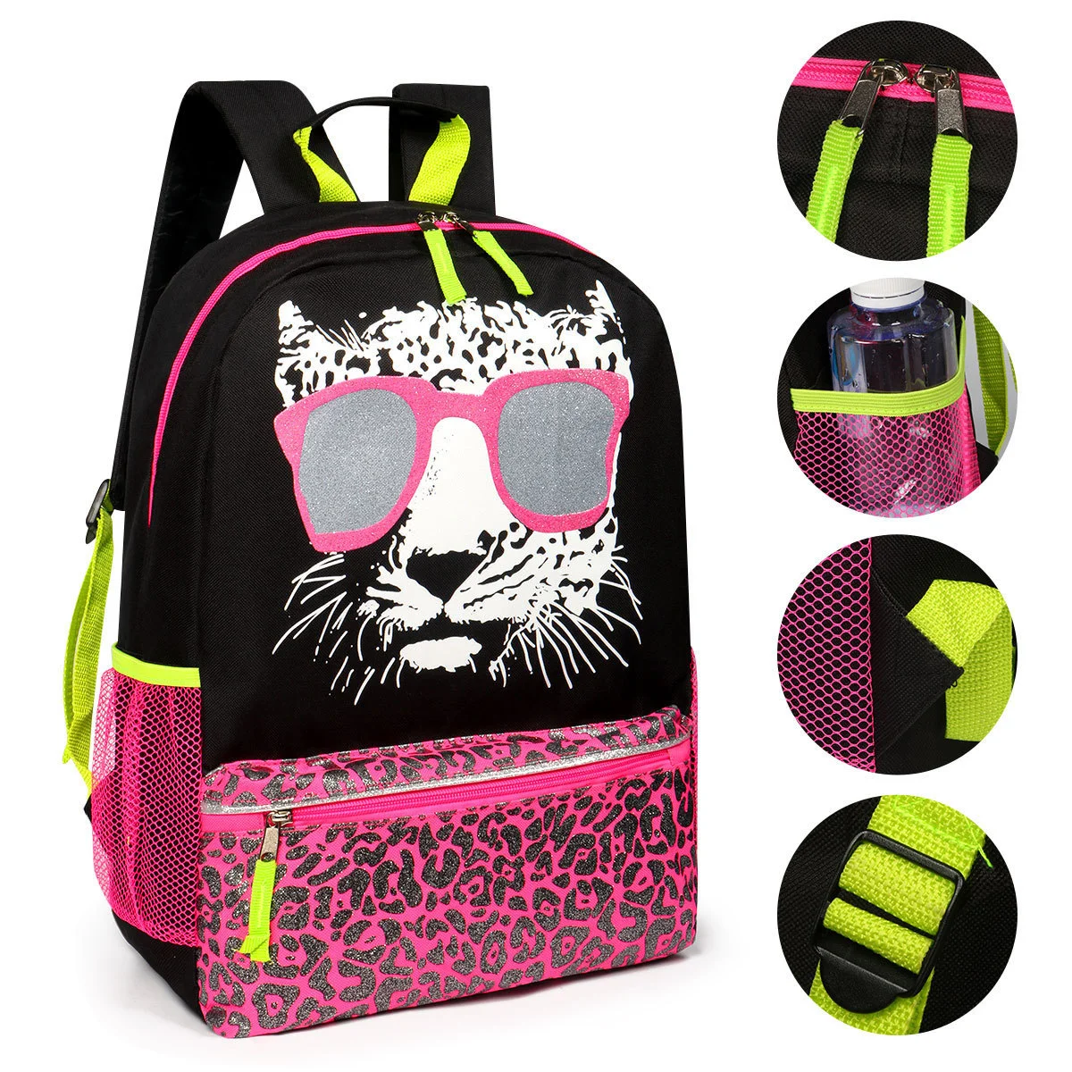

Jes Rossi Pocket Front leopard Printed Cartoon Graphic Backpack Fashion travel backpack school bags for teenage girls