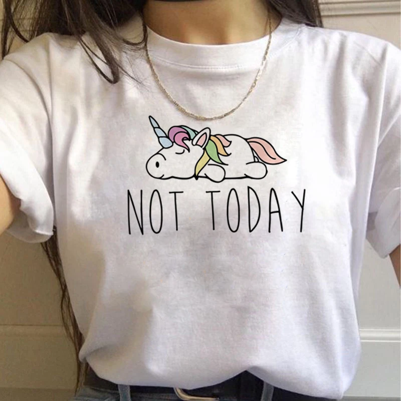 Единорог Kawaii Harajuku футболки женские милые Unicornio Ullzang мультфильм футболка 90s Забавный принт футболки с графическим изображением женские