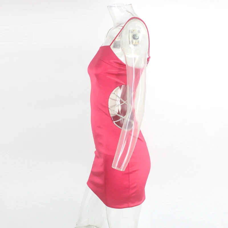 Женское атласное мини-платье Fuedage красное открытое облегающее платье на