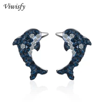 viwisfy cute dolphin studs crystal jewelry wedding solid 925 sterling silver earrings for women vw21070