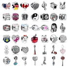 Slver цвет сглаза кролик оболочка Музыка Примечание Страна Флаг яблоко Корона рука Diy бисер Подходит Pandora талисманы браслет