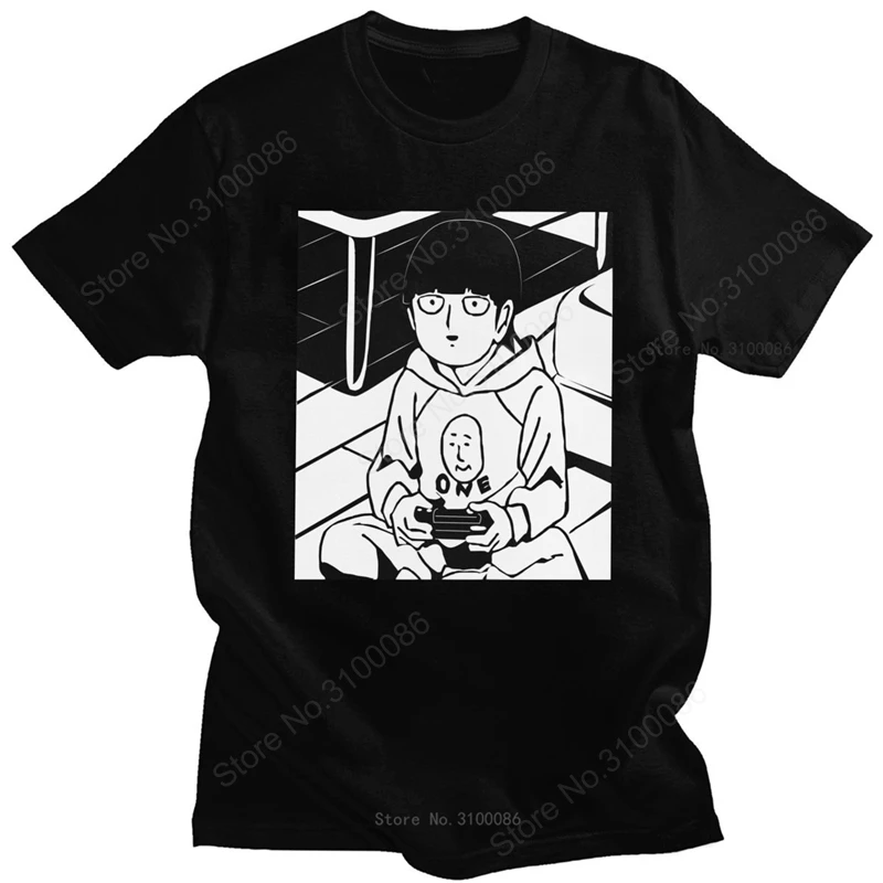 

Mob Psycho 100 T-Shirt for Men Cotton Manga Tshirt Short Sleeved Shigeo Kageyama Playing a Game Anime Tee Shirt Clothing Gift