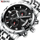 Часы наручные NIBOSI Мужские кварцевые, спортивные роскошные армейские, водонепроницаемость 30 м, полностью стальные, 2021