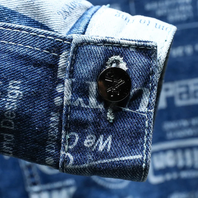 

Autumn New Trendy Brand Youth Personality Printed Denim Jacket Korean Version Fashion Slim Cowboy Coats for Men Casual Outerwear