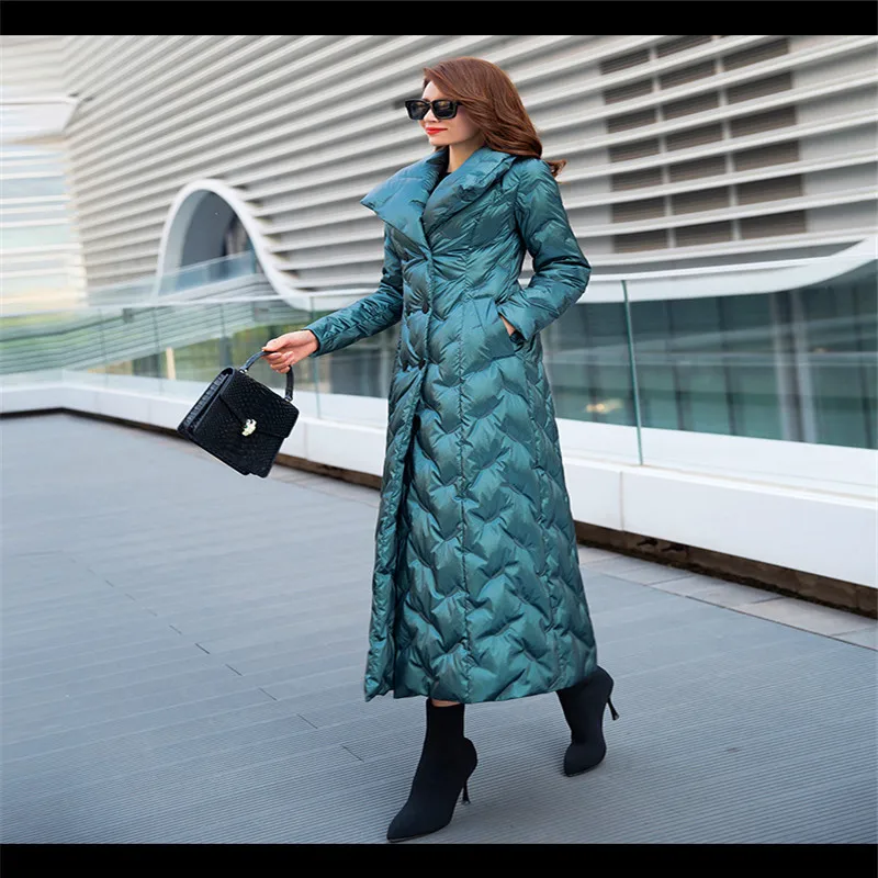 

Bright down women's long 2021 winter new white duck down waistband thickened to ankle extra long coat female