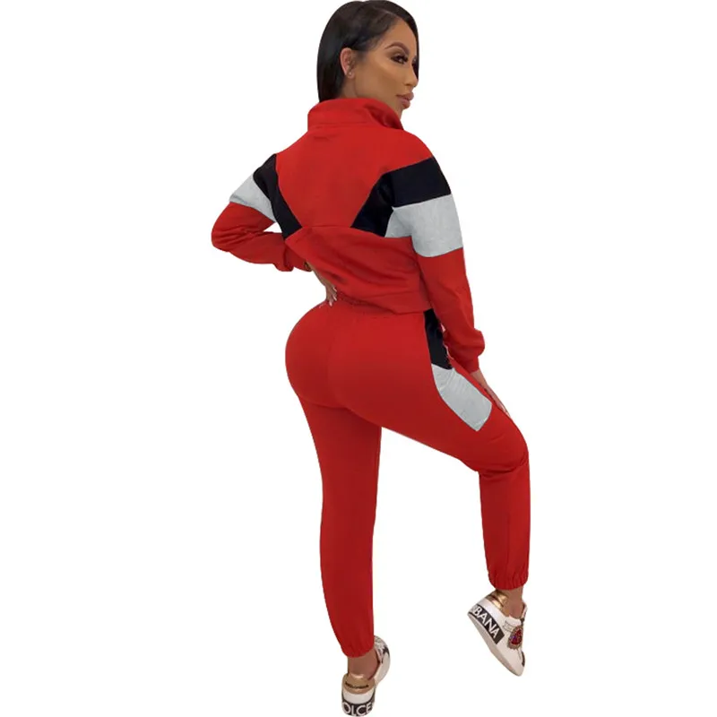 

Tmustobe/осенний спортивный костюм в стиле пэчворк на молнии, женский укороченный топ с длинными рукавами и брюки-карандаш, повседневный компле...