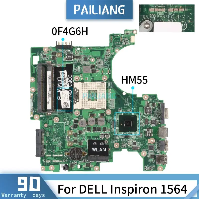 0F4G6H для DELL Inspiron 1564 CN-0F4G6H DAUM3BMB6E0 HM55 Материнская плата ноутбука DDR3 Протестирована ОК